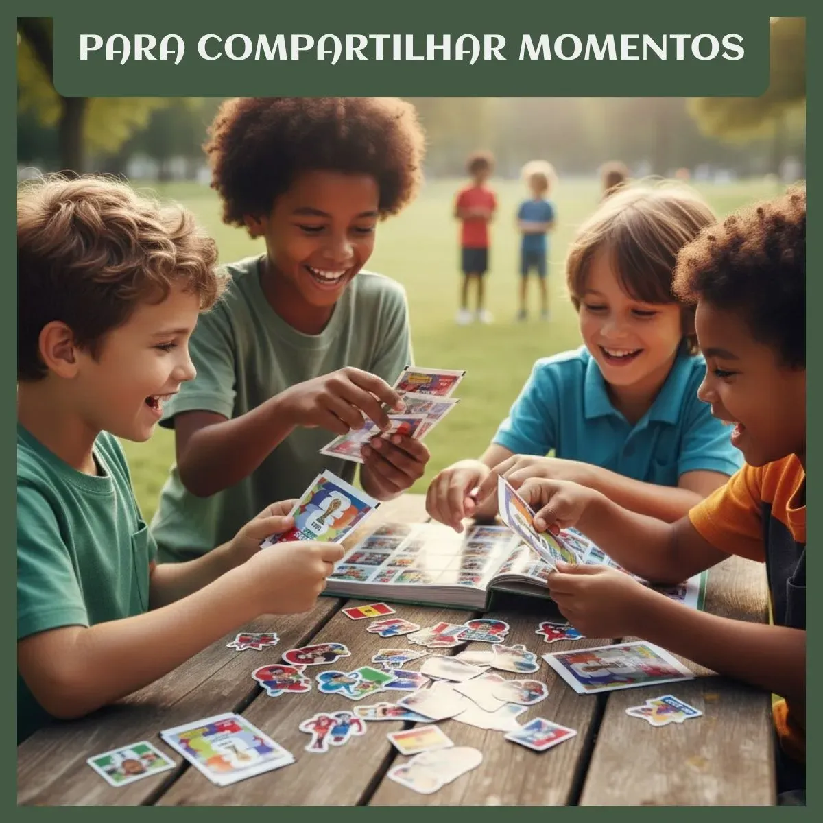 Crianças trocando figurinhas